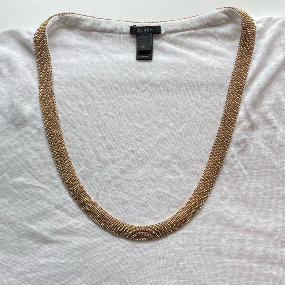 J. CREW White Linen Semi Sheer w/ Metallic Beaded Neckline Short Sleeve, size M - Picture 9 of 9